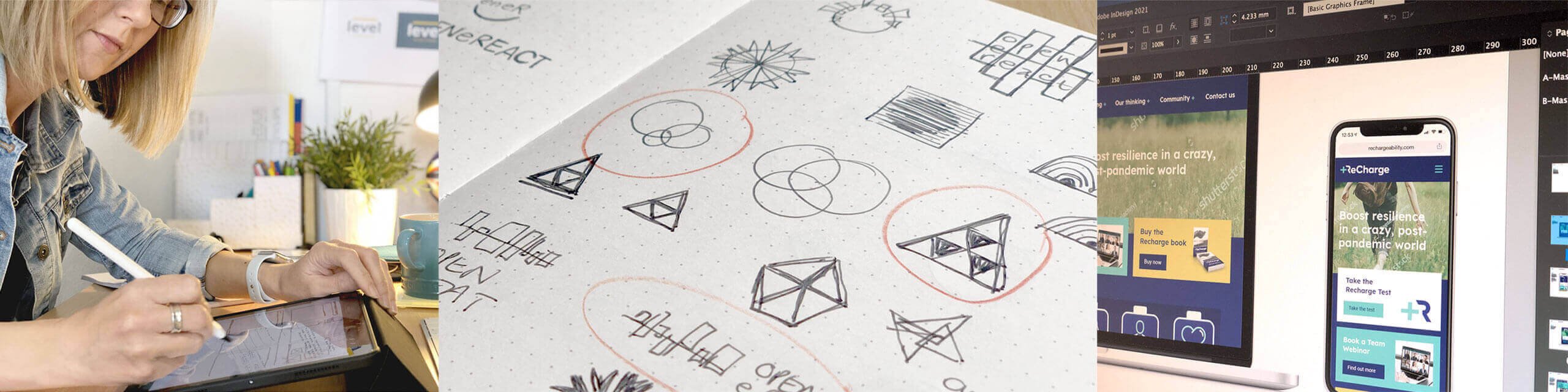 Services masthead showing logo design, website design and UI design